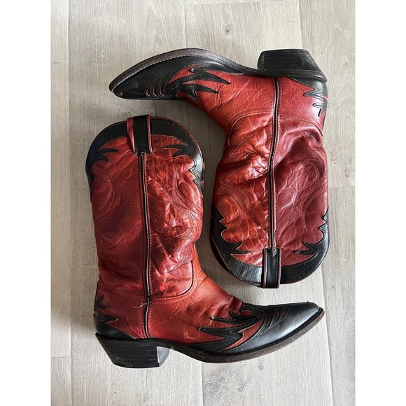 Code West Other - Code West Leather  Pointed Toe Mid-Calf Cowboy Boots Red Black Women's Size 10M